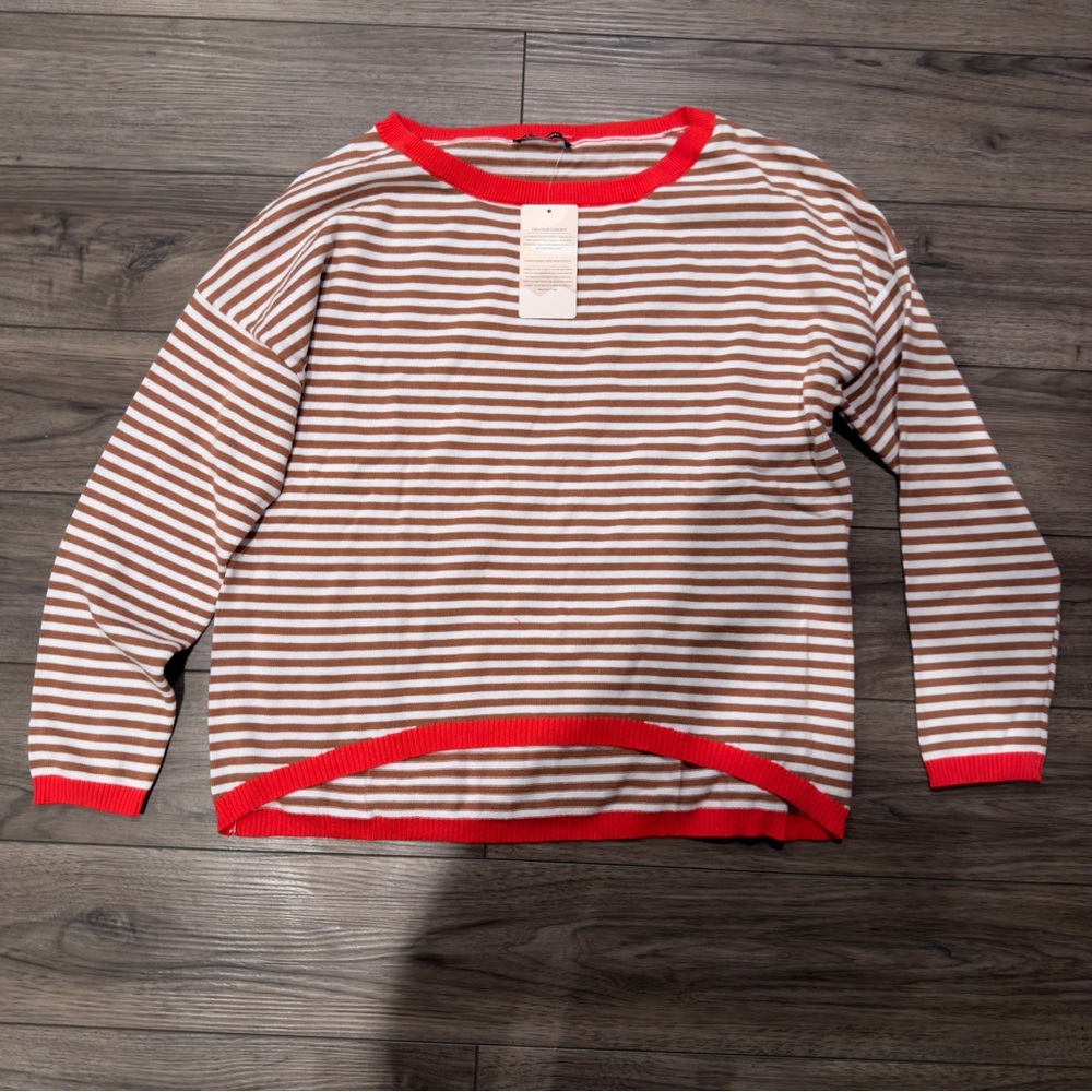 Striped Long Sleeve Top with Red Accents